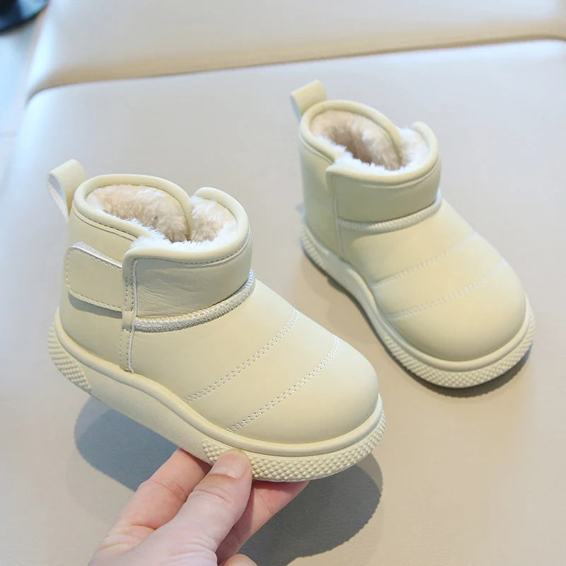 Children Snow Boots Concise Style Plush Chunky Winter Kids Short Boot Solid Color Slip-on Unisex Classic Boys Girls Shoes
