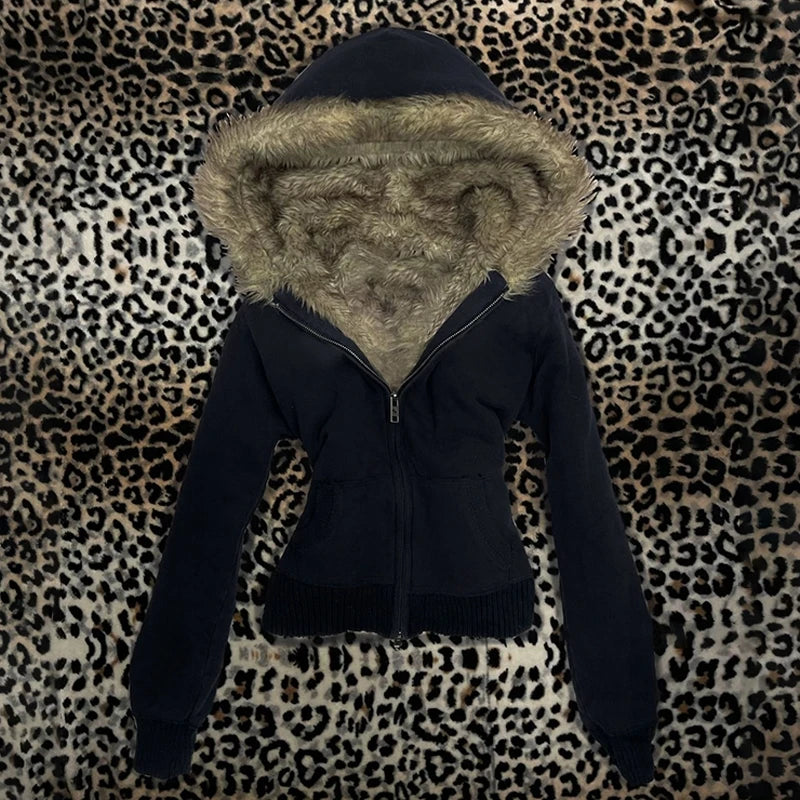 Gothic Y2K Women's Chic Hoodie Sexy Slim Casual Solid Color Female Cropped Sweatshirt Grunge Punk Vintage Aesthetics Streetwear