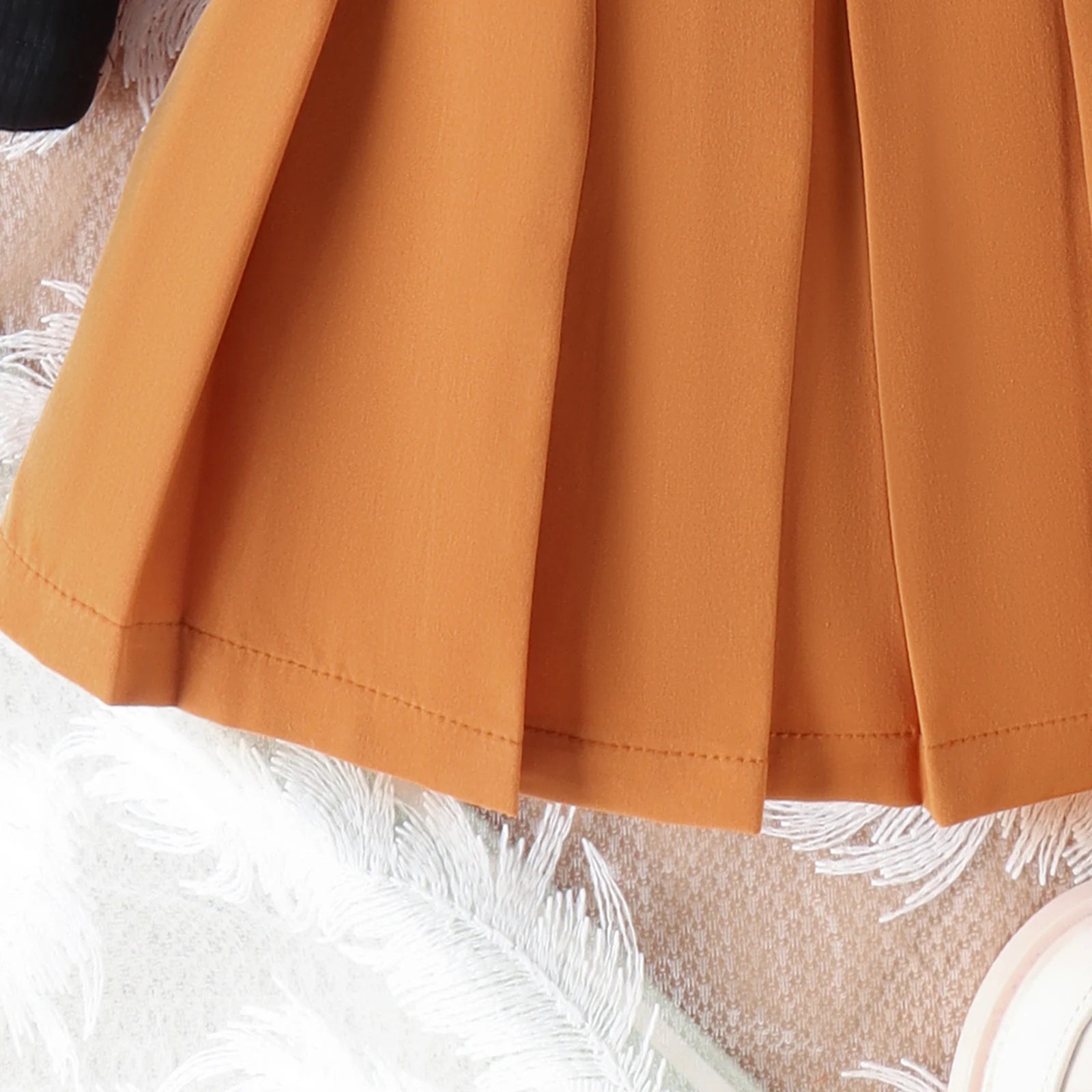 3PCS Autumn New Style 1-5 Year Old Girl Baby College Casual Solid Color Long-Sleeved Pit Top + Pleated Short Skirt Set