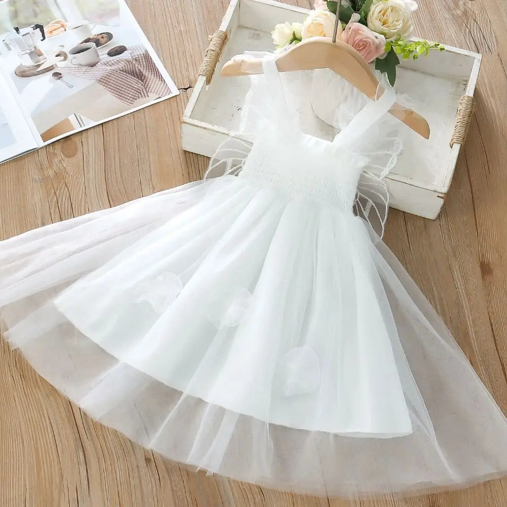 Fashion Lace-up Baby Girl Princess Dress Sleeveless Lace Baby Girl Bubble Dress Sweet Casual Butterfly Wing Pettiskirt Kids