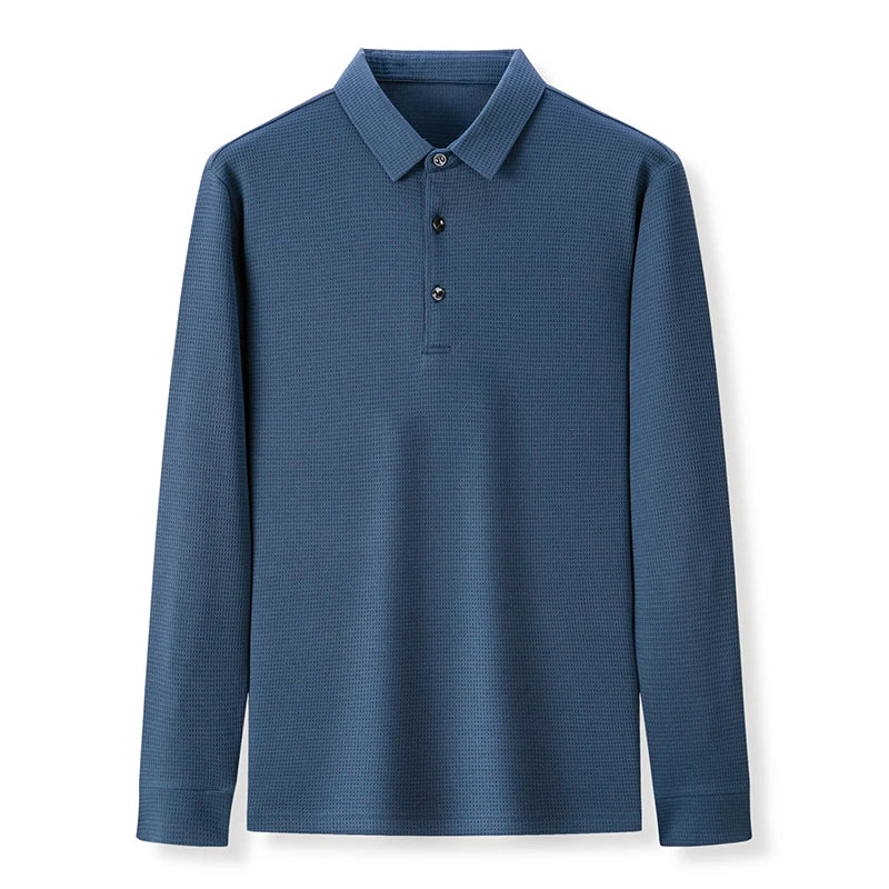 New Men's Business Fashion Casual Long Sleeved Shirt Solid Color Polo Shirt Fashionable Breathable Comfortable Versatile Top