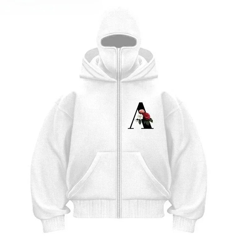 Balaclava Men Zip Hoodie Winter Warm Casual Sweatshirt Y2K with Hooded Face Mask Zipper Design Sports Jacket Outdoor Activities