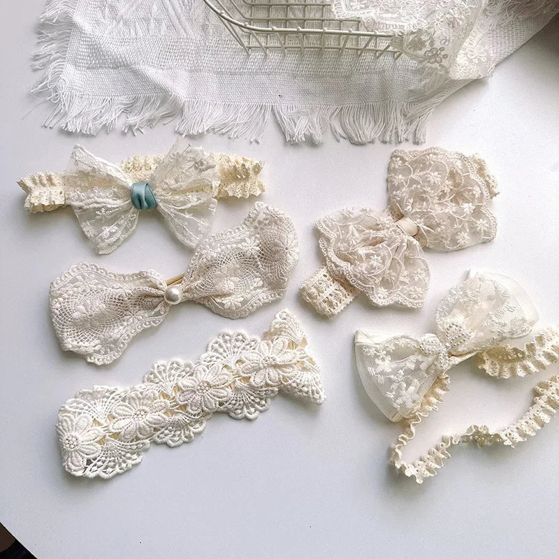 Lace Bows Baby Girl Headband Solid Color Newborn Infant Elastic Hair Bands Baby Hairband Hair Accessories