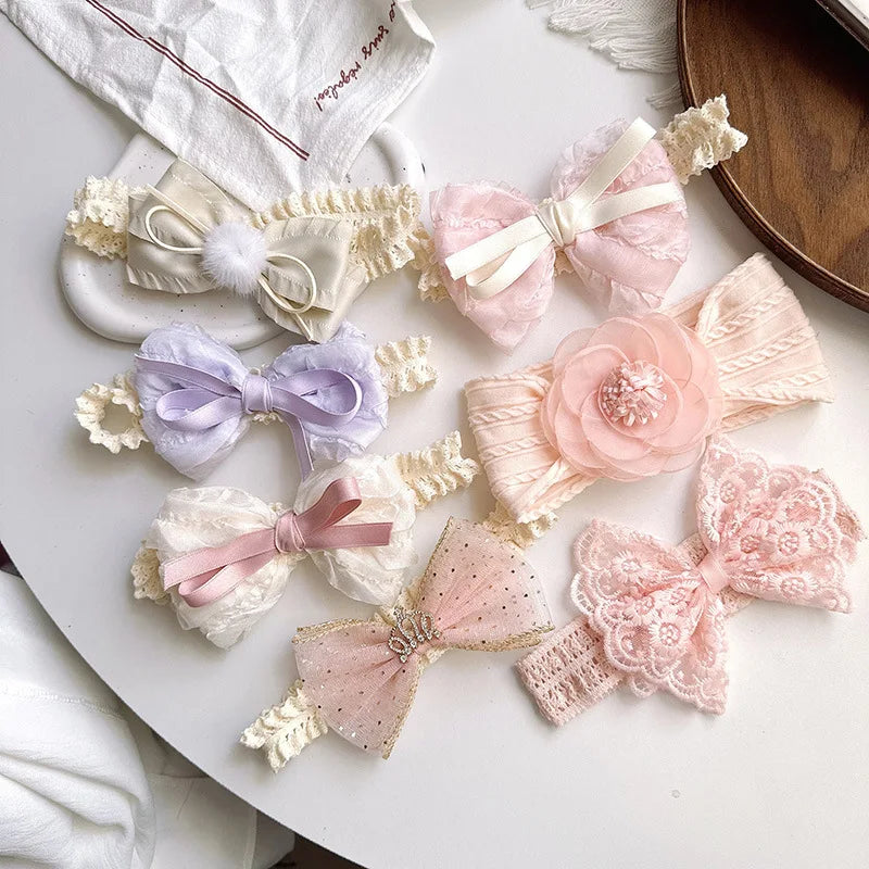 Lace Bows Baby Girl Headband Solid Color Newborn Infant Elastic Hair Bands Baby Hairband Hair Accessories
