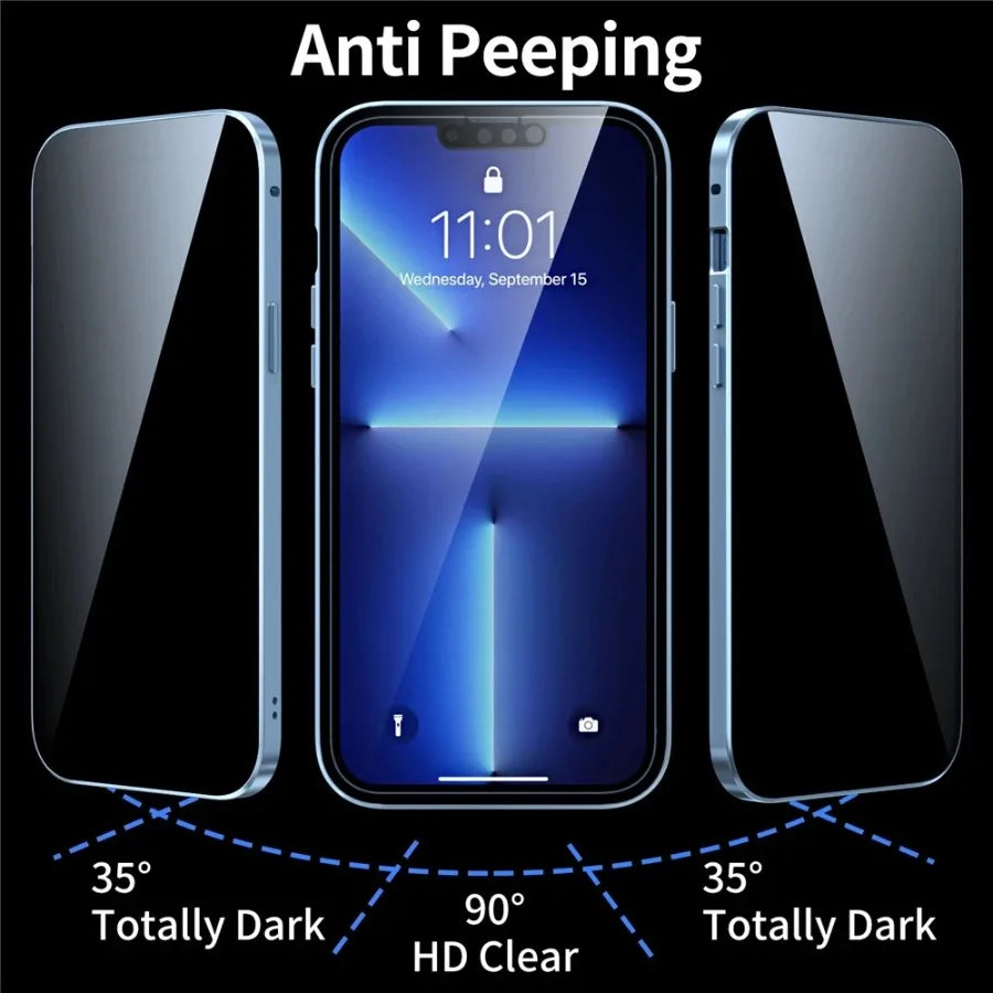 Anti-peeping Double Sided Magnetic Adsorption Case For iPhone17 16e 16 15 14 13 12 11 Pro Max XR Privacy Screen Shockproof Cover