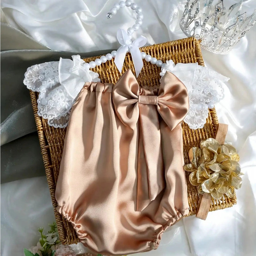 Newborn Lace Flower Headband And Bodysuit Set For Baby Photoshoot 100th Day Outfit Infant Photo Prop Baby Shower Gift-HD