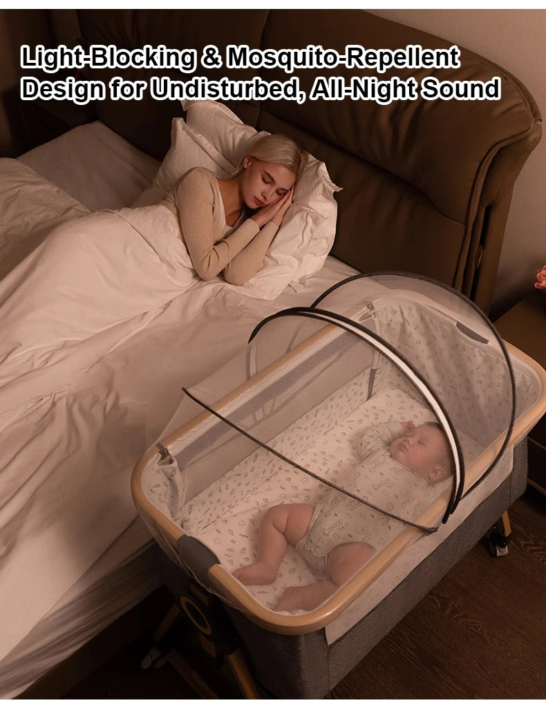 Baby bed 3 in 1 Baby Crib Bedside Crib Baby Playpen 0-3 years child multi-function folding and lifting With Mosquito Net & Wheel