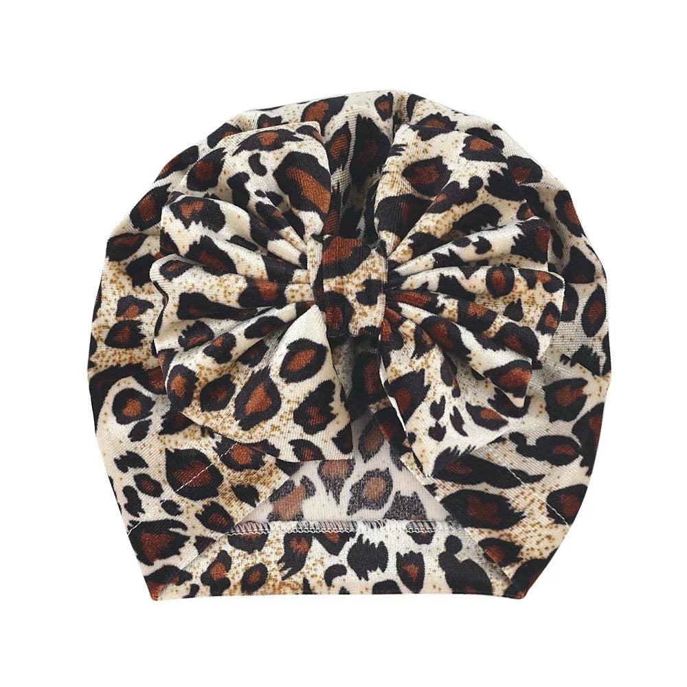 Baby Girls Big Bow Knot Velvet Hat Newborn Infant Turban Caps Children Leopard Beanies Photo Props Gifts Hair Accessories