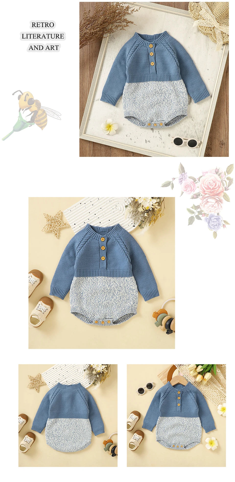 Baby Boys Girls Bodysuits Long Sleeve Knitted Newborn Netural Spring Autumn Winter Onesie Jumpsuits 0-18m Toddler Infant Clothes