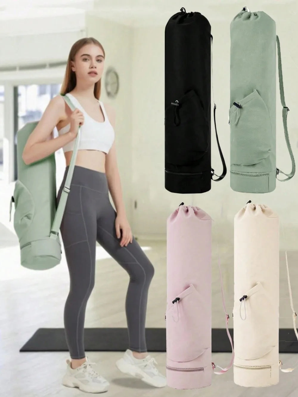 Yoga Mat Bag with Water Bottle Bag, Wet Wipes Bag and Adjustable Rope, Multifunctional Yoga Mat Storage Bag, Sports Gym Bag
