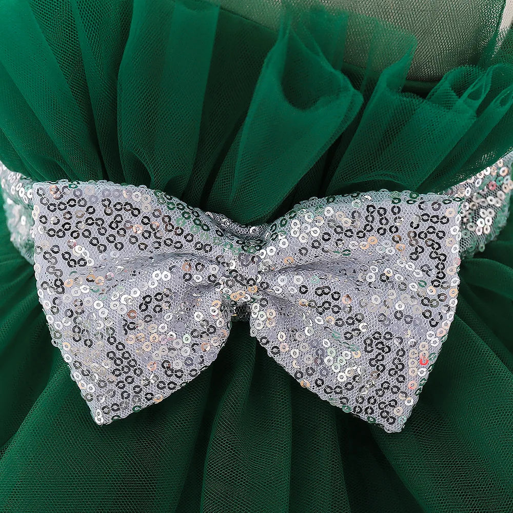 Kids Bow Baby Girls Dress Puffy Tulle Toddler White Baptism Party Dresses For Girl Elegant Kids Birthday Princess Ball Gown