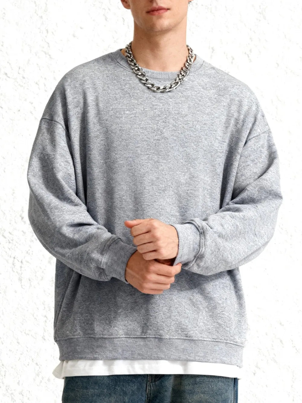 Men'S Solid Sweatshirts Autumn Winter Loose Fleece Soft Hoodies Basics Crewneck Warm Sportswears Street Casual Mens Clothes