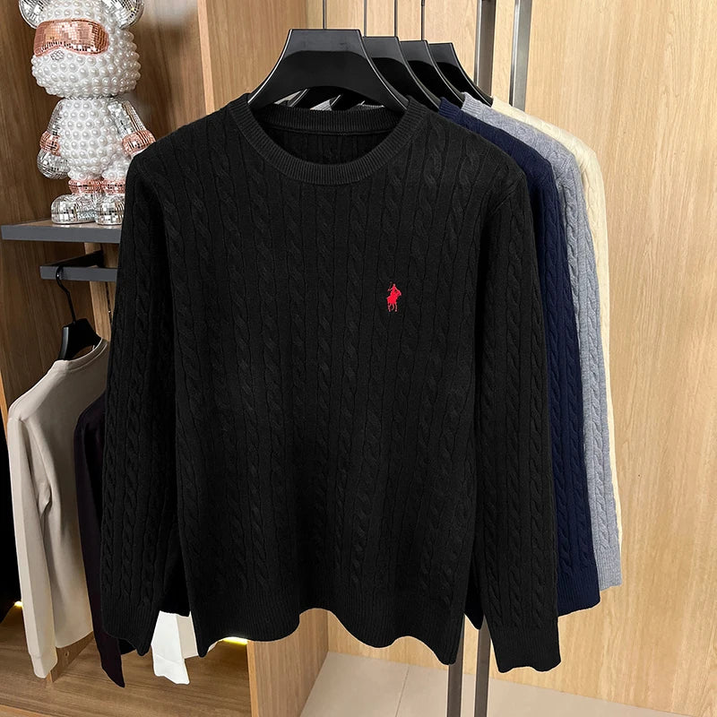 Light Luxury Men's New Round Neck Autumn and Winter Texture 2025 Model Twisted Flower Shaped Casual Embroidery Knitted Sweater