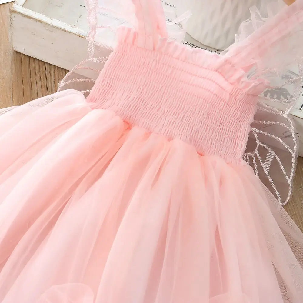 Fashion Lace-up Baby Girl Princess Dress Sleeveless Lace Baby Girl Bubble Dress Sweet Casual Butterfly Wing Pettiskirt Kids