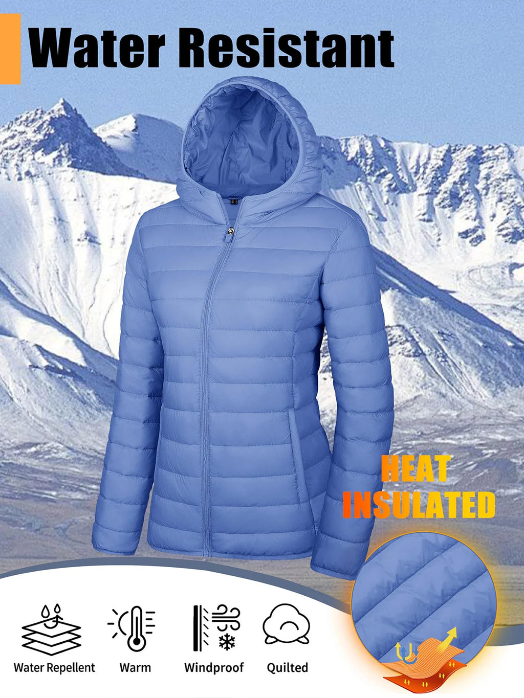 TACVASEN Winter Hooded Puffer Jacket Womens Quilted Warm Coats Casual Windbreaker Waterproof Padded Lightweight Outdoor Outwear