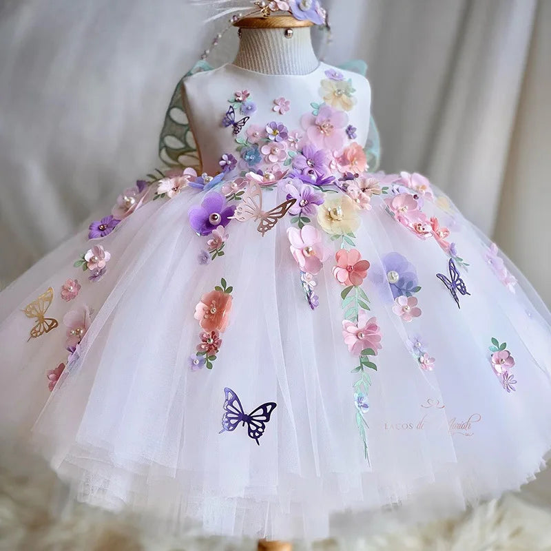 Girl Lolita Princess Dress Baby Cute Flower Big Bow Mesh Dress Carnival Birthday Party Light Luxury Performance Clothing