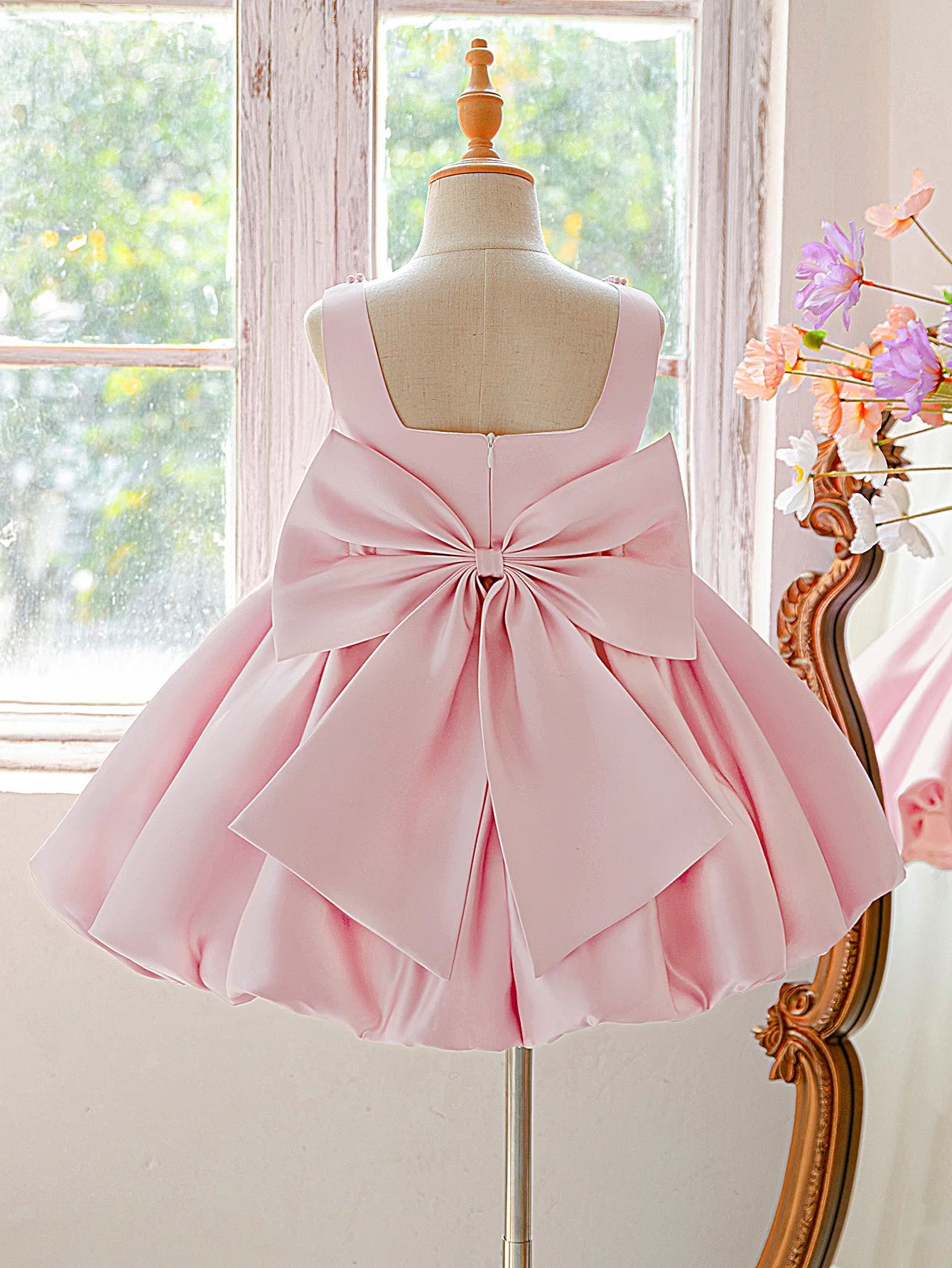 Girls Party Dresses Elegant Pearls Big Bow Princess Dress Baby Girl 1st Birthday Baptism Gown Wedding Birthday Party Girls Dress