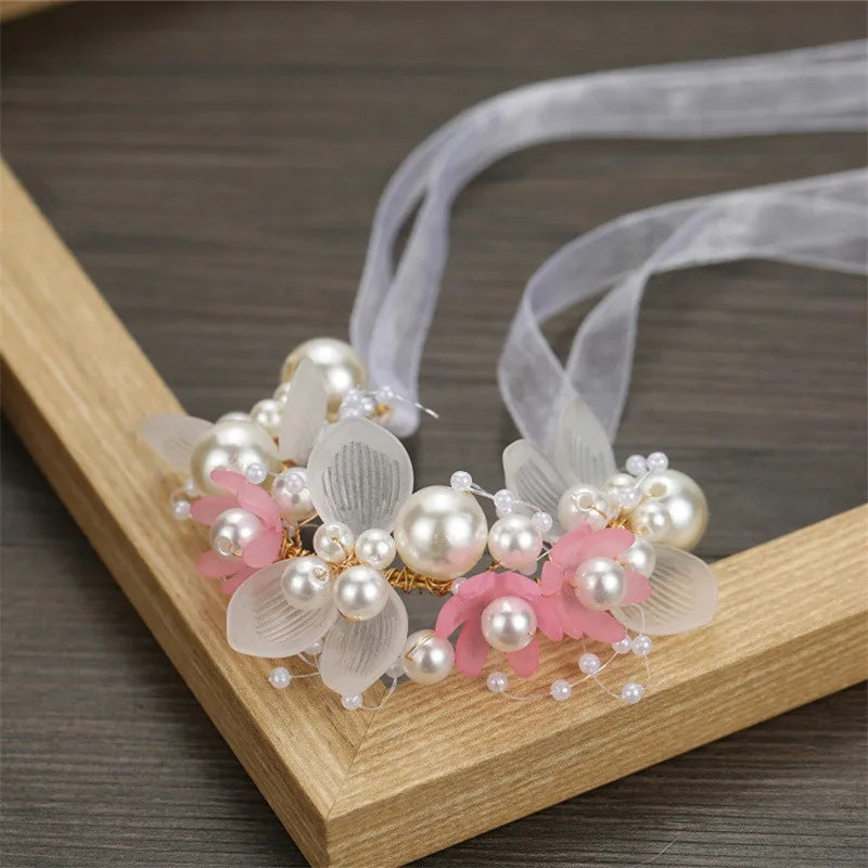 Elegant Girls Headband Imitated Pearl Hair Headdress Baby GirlsFlower Wreath Bride Garland Head Hoop Wedding Headbands Hair