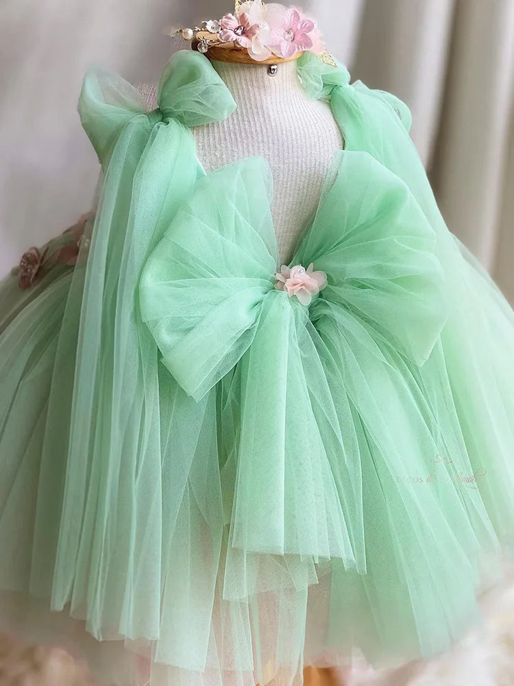 Girl Lolita Princess Dress Baby Cute Flower Big Bow Mesh Dress Carnival Birthday Party Light Luxury Performance Clothing
