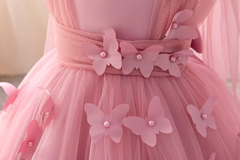 Girls  princess dress 1-5 Y baby Girls wedding sleeveless three-dimensional butterfly mesh carnival birthday party evening dress