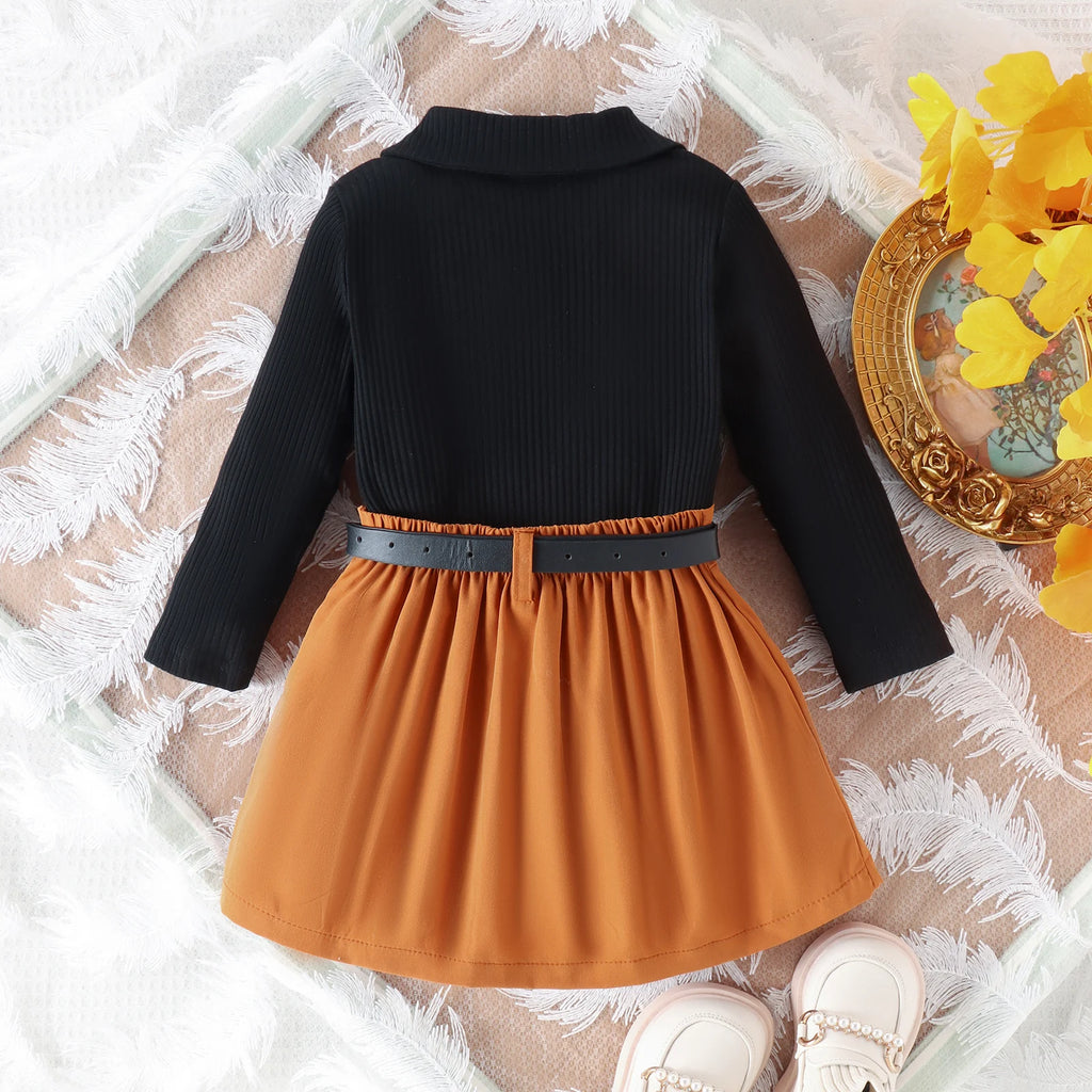 3PCS Autumn New Style 1-5 Year Old Girl Baby College Casual Solid Color Long-Sleeved Pit Top + Pleated Short Skirt Set