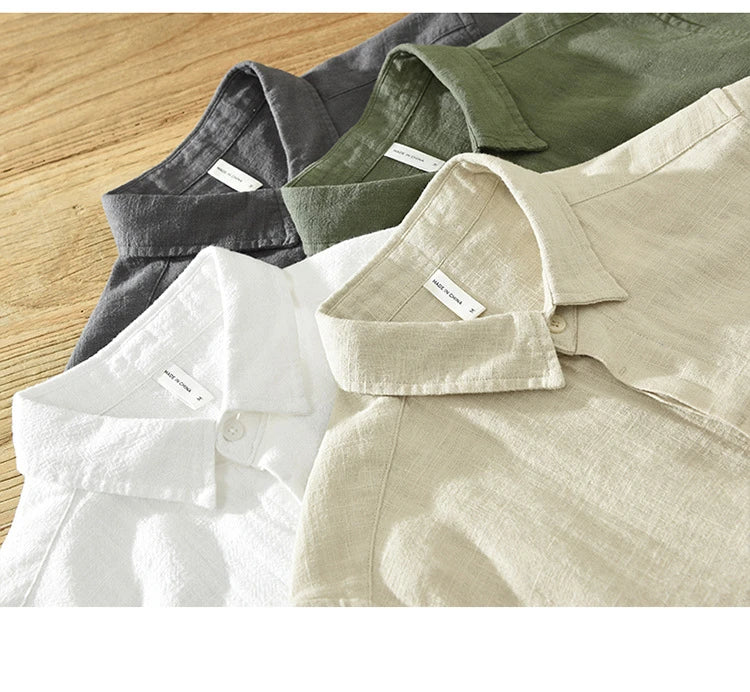 Summer New Linen Cotton Casual Shirt for Men Clothing Vintage Short Sleeve Streetwear C2759