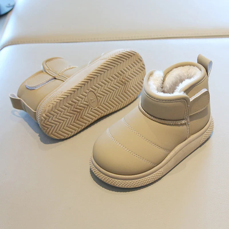 Children Snow Boots Concise Style Plush Chunky Winter Kids Short Boot Solid Color Slip-on Unisex Classic Boys Girls Shoes
