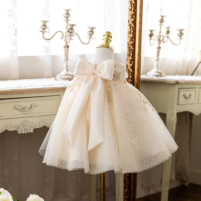 baby lace Sleeveless birthday  High-end 1 year White baptism dress girl costume Girls dress princess dress 1-10yrs wear