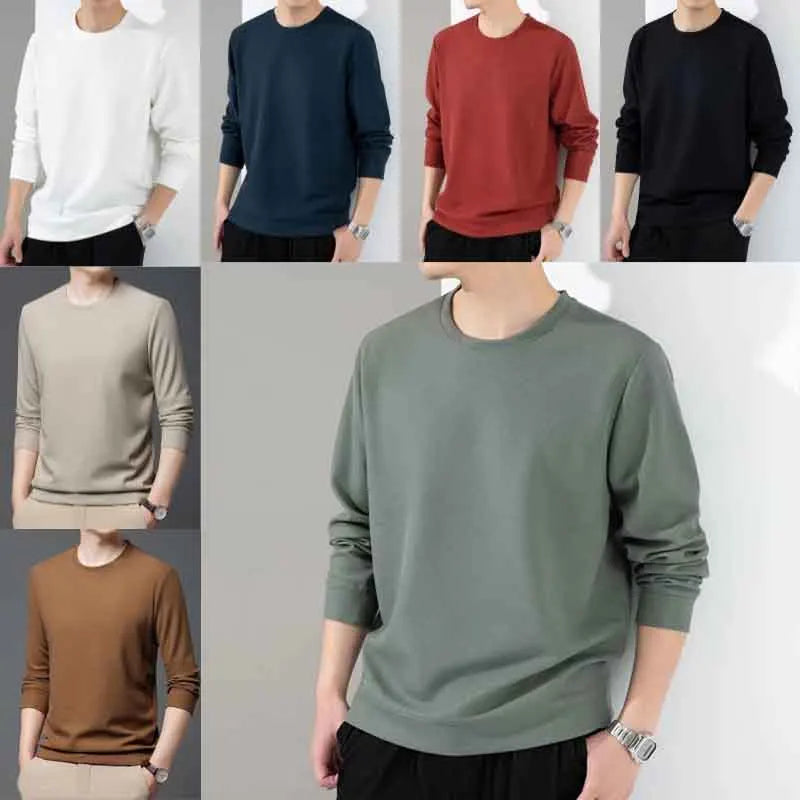Spring Autumn Waffle t-Shirts For Men Long Sleeve t-Shirt Tops Fashion Soild Tee Shirts Casual Round Neck t Shirt Man Clothes