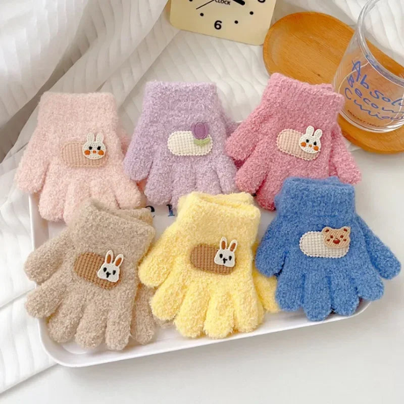 1-3Y Children Gloves Autumn Winter Warm Thicken Boys Girls Baby Riding Mittens Cute Cartoon Kid Kindergarten Five Fingers Mitten