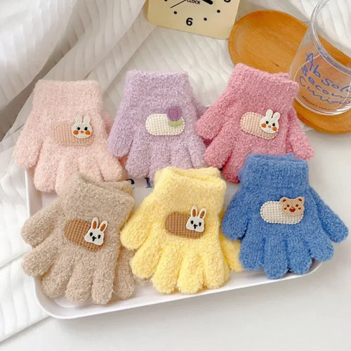 1-3Y Children Gloves Autumn Winter Warm Thicken Boys Girls Baby Riding Mittens Cute Cartoon Kid Kindergarten Five Fingers Mitten