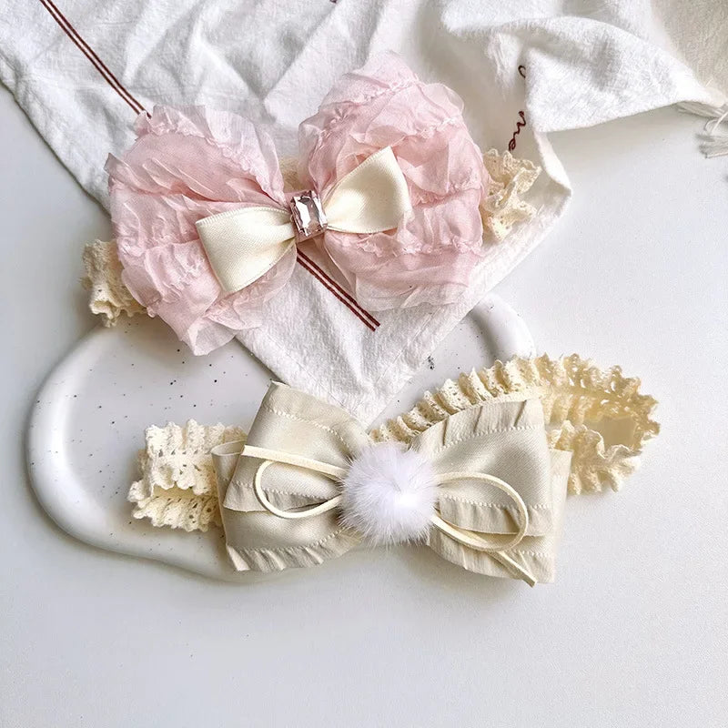 Lace Bows Baby Girl Headband Solid Color Newborn Infant Elastic Hair Bands Baby Hairband Hair Accessories