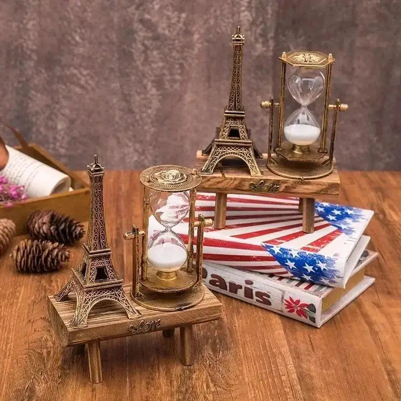 Creative Iron Tower Hourglass Home Decor Modern Minimalist Study Desk Wooden Timing Hourglass Decor Household Goods Wholesale