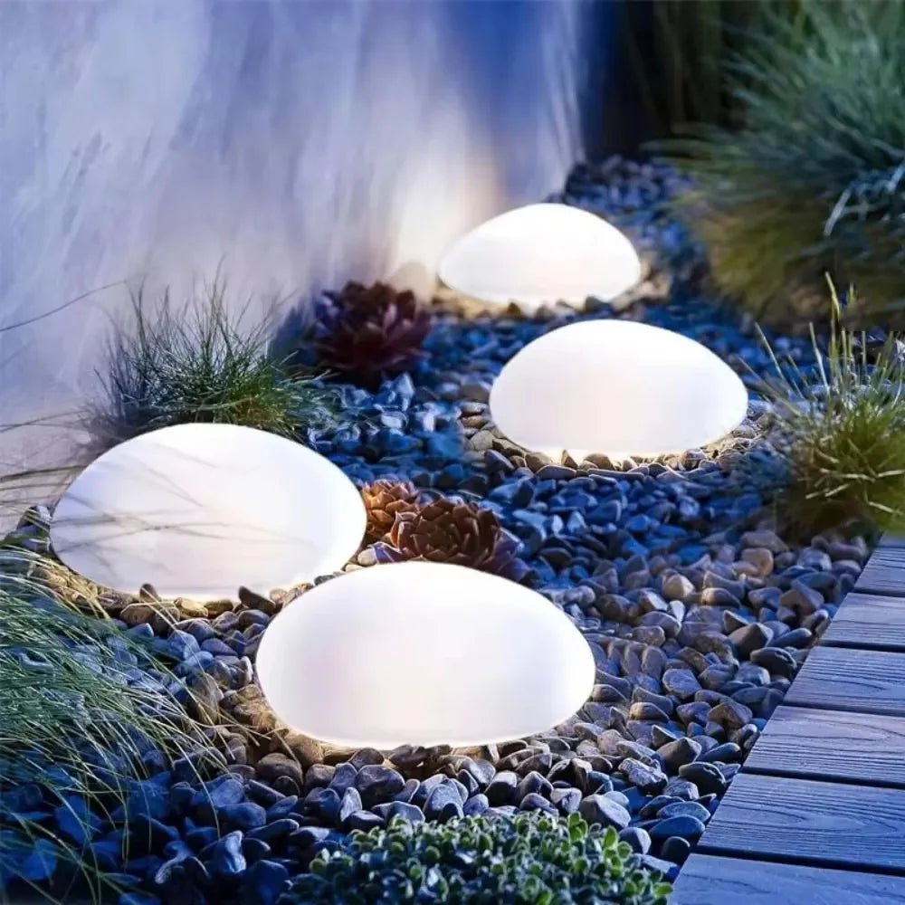 LED Outdoor Garden Lamp Solar Pebble Faux Stone Lawn Light Semi-Flush Mount for Pathways Yard Decor Garden Illumination Lighting