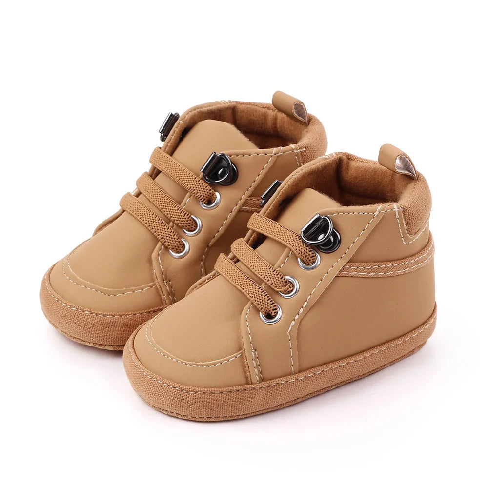 Brand Newborn Baby Boy Shoes Soft Sole Crib Shoes Warm Boots Anti-slip Sneaker Solid PU First Walkers for 1 Year Old 0-18 Months