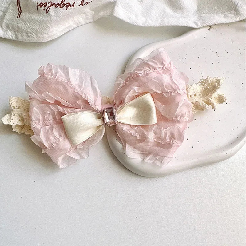 Lace Bows Baby Girl Headband Solid Color Newborn Infant Elastic Hair Bands Baby Hairband Hair Accessories