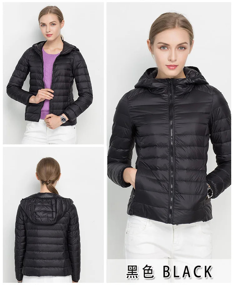 Johnature 2025 New Women Coat Autumn Winter White Duck Down Jacket Solid Colors Warm Slim Zipper Fashion Light Down Coat