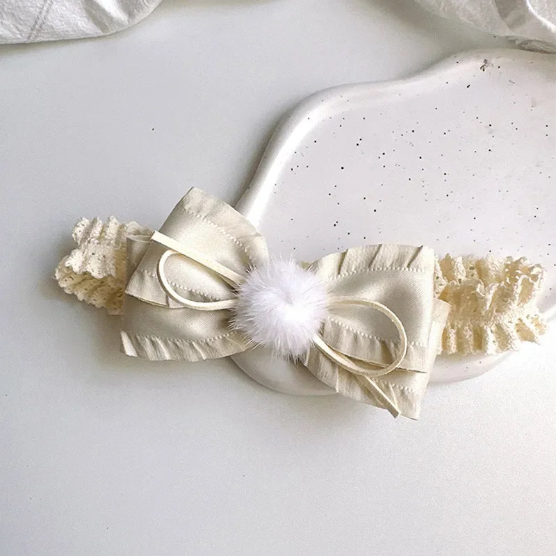 Lace Bows Baby Girl Headband Solid Color Newborn Infant Elastic Hair Bands Baby Hairband Hair Accessories