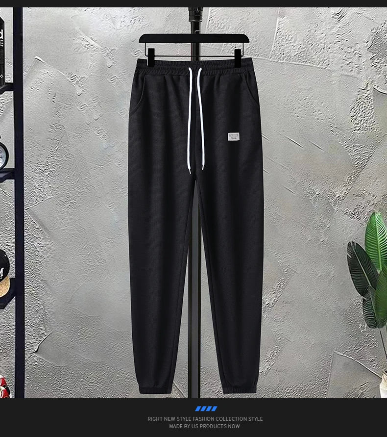 Summer Men's Waffle Sets Casual T-Shirt And Shorts Set Male Sports Suit Solid Color Tracksuit Loose Suits Size