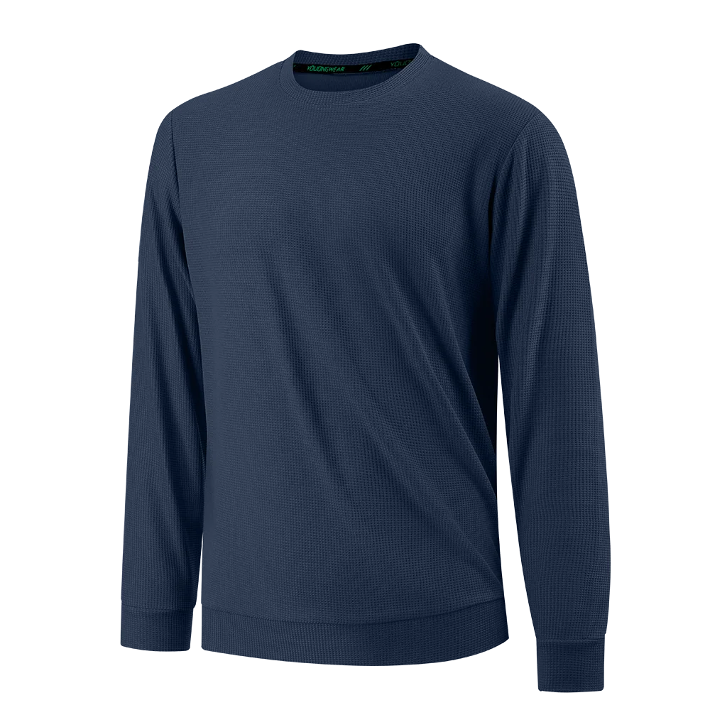 Spring Autumn Waffle t-Shirts For Men Long Sleeve t-Shirt Tops Fashion Soild Tee Shirts Casual Round Neck t Shirt Man Clothes