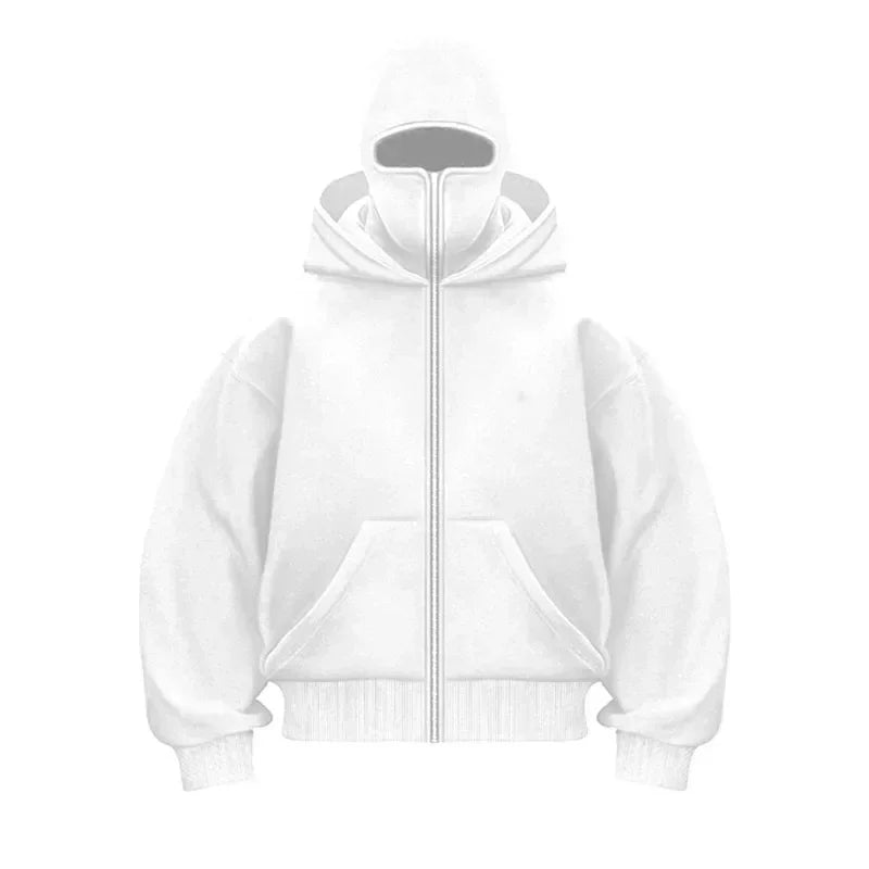 Balaclava Men Zip Hoodie Winter Warm Casual Sweatshirt Y2K with Hooded Face Mask Zipper Design Sports Jacket Outdoor Activities