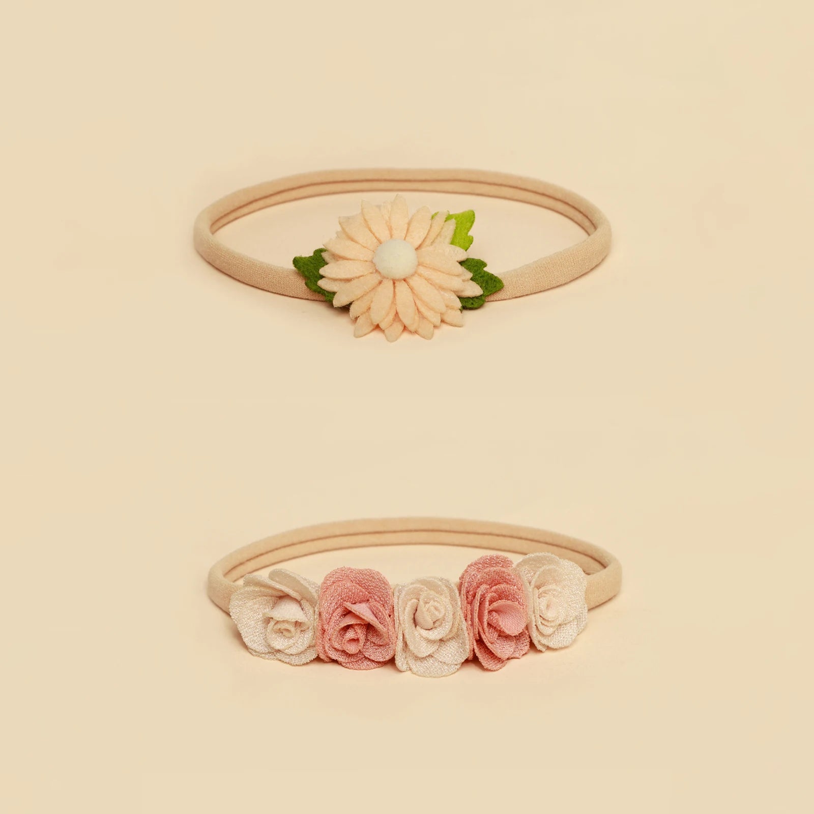 5pcs Pink Lace Rose Flower Headband Baby Cute Sweet Nylon Hairband Newborn Photography Hair Accessories Girl's Headwear