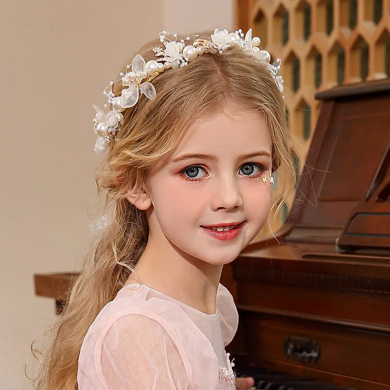Elegant Girls Headband Imitated Pearl Hair Headdress Baby GirlsFlower Wreath Bride Garland Head Hoop Wedding Headbands Hair