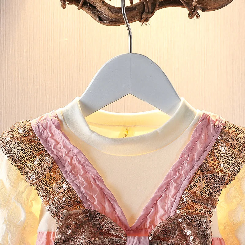Fashion Baby Girl Dress Sequined Bow Wedding Party Princess Costume Elegant Toddler Birthday Dress Kid Outfit Child Clothes A912