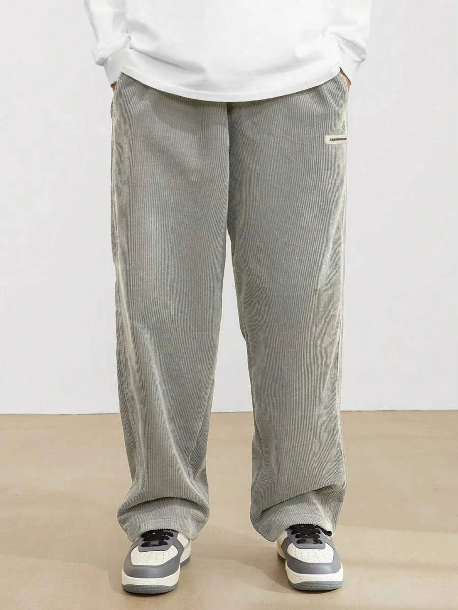 Men's Corduroy Straight Leg Casual Pants Drawstring Elastic Waist Outdoor Streetwear Winter Warm Autumn Sport Thermal Trousers