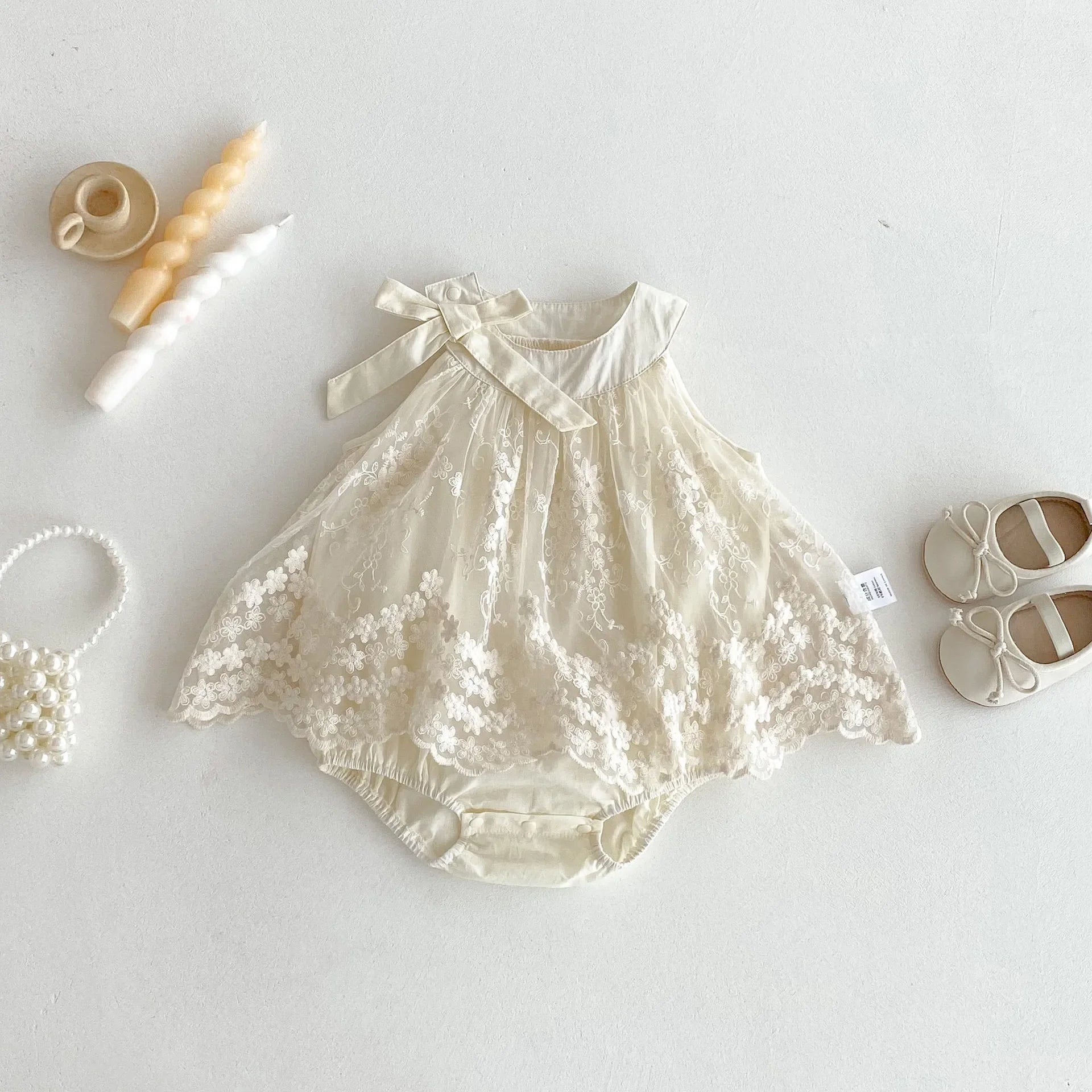 Baby Girl Clothes Cotton Lace Embroidery Bow Romper Dress 0-2Y Baby Girl Birthday Photo Outfit Sleeveless Princess Bodysuit