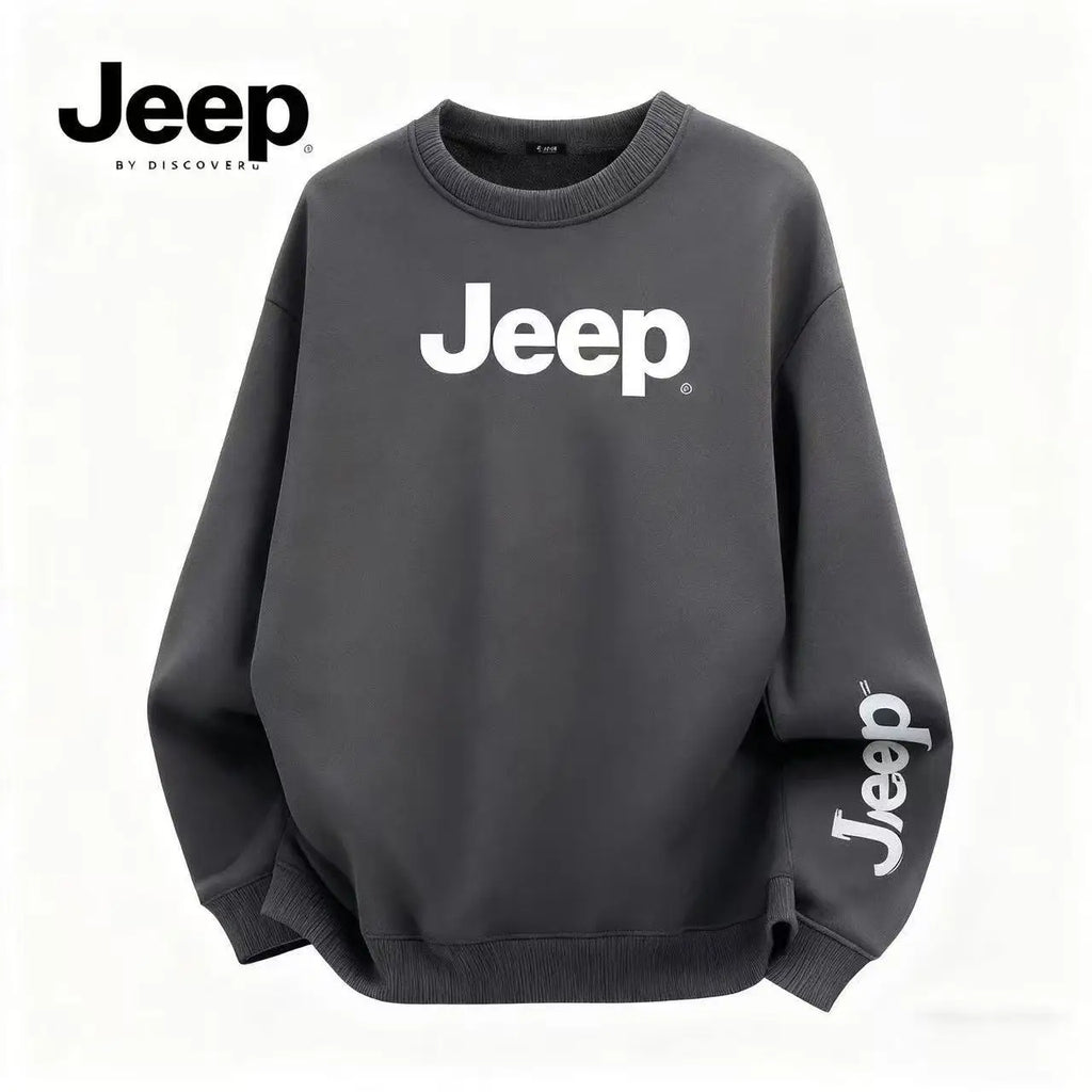2026 Jeep High-quality Men's Casual Printed All-match Long-sleeved Round-neck Pure Cotton Sweatshirt for Spring and Autumn