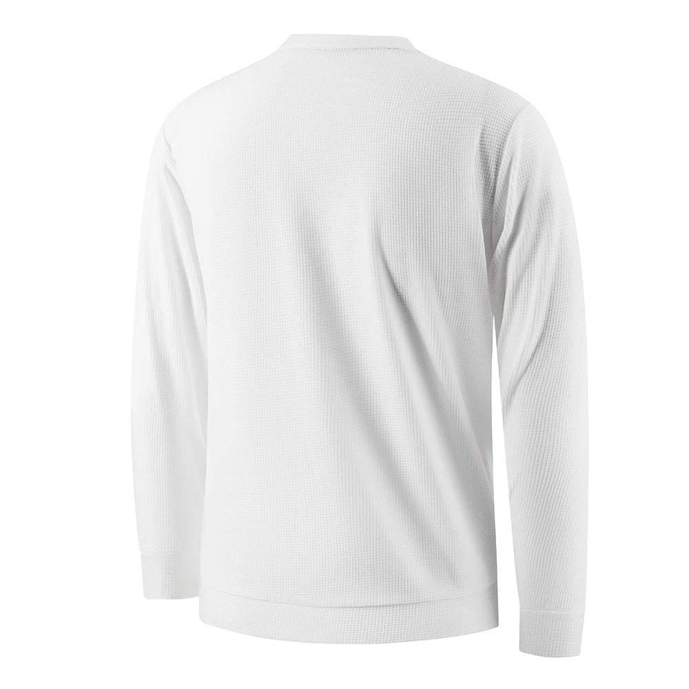 Spring Autumn Waffle t-Shirts For Men Long Sleeve t-Shirt Tops Fashion Soild Tee Shirts Casual Round Neck t Shirt Man Clothes