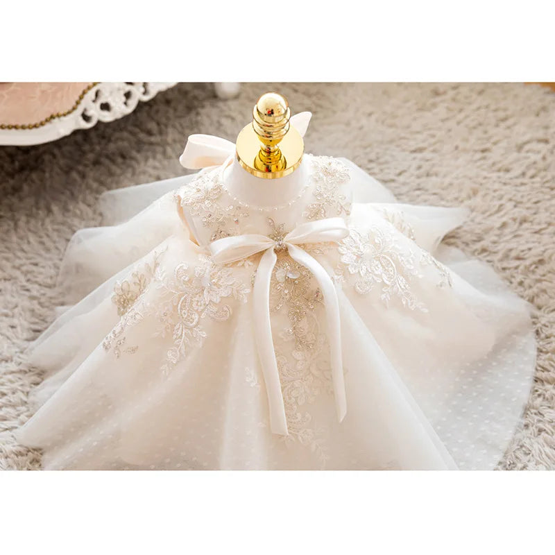 baby lace Sleeveless birthday  High-end 1 year White baptism dress girl costume Girls dress princess dress 1-10yrs wear