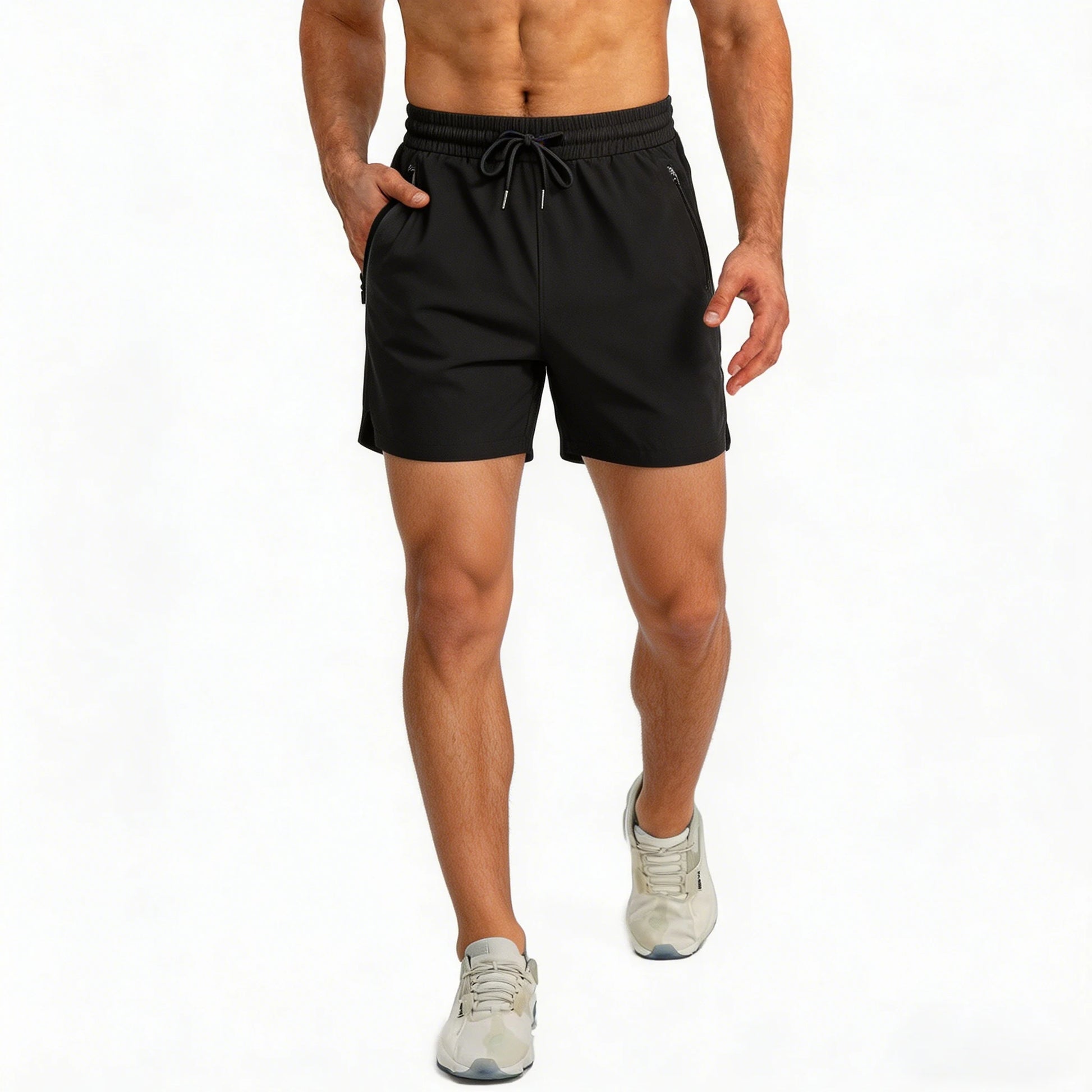 Men's Quick Dry Running Shorts with Drawstring and Zip Pockets - Ideal for Athletic Workouts and Gym Sessions